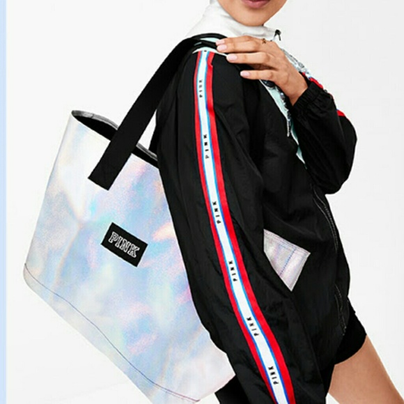 PINK Victoria's Secret Handbags - Victoria's Secret Pink holographic silver tote bag